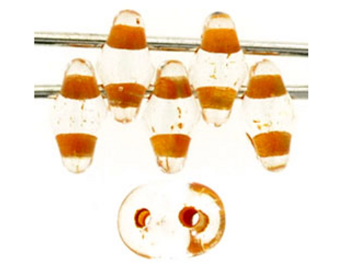 SuperDuo Bead - #44889 Clear / Dark Topaz Inside Color Lined