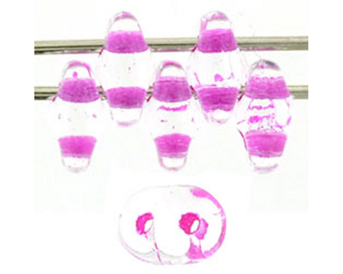 SuperDuo Bead - #44877 Clear / Hot Pink Inside Color Lined