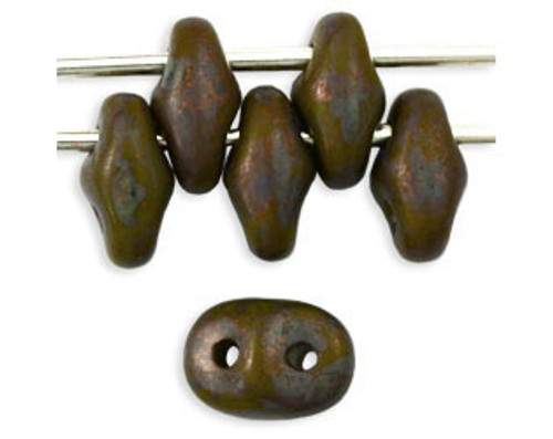 SuperDuo Bead - #CT5342 Olive Opaque - Copper Picasso