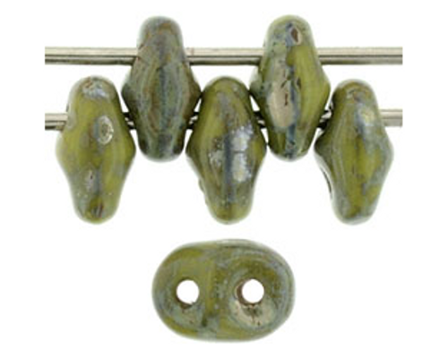 SuperDuo Bead - #TE53410 Olive Opaque - Silver Picasso