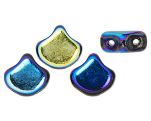 Ginkgo Leaf Bead - Jet Full Rainbow