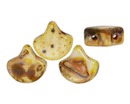 Ginkgo Leaf Bead - White Picasso Opaque