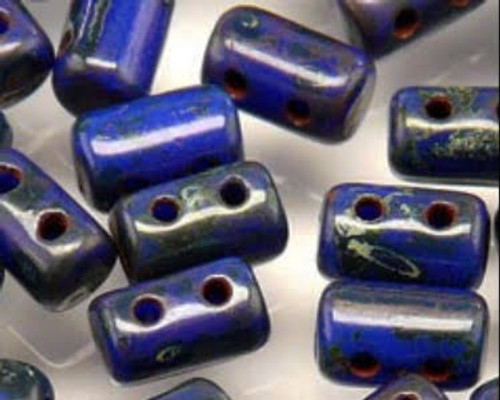 Rulla Two-Holed Beads - Blue Opaque Picasso