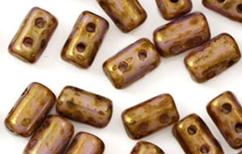 Rulla Two-Holed Beads - Smoky Topaz/Gold Opaque Luster