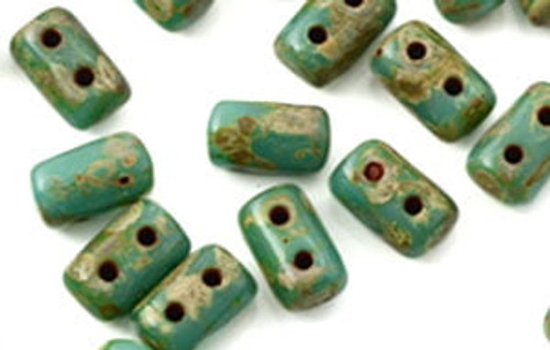 Rulla Two-Holed Beads - Turquoise Opaque Picasso