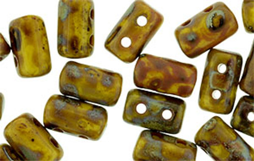 Rulla Two-Holed Beads - Yellow Opaque Picasso