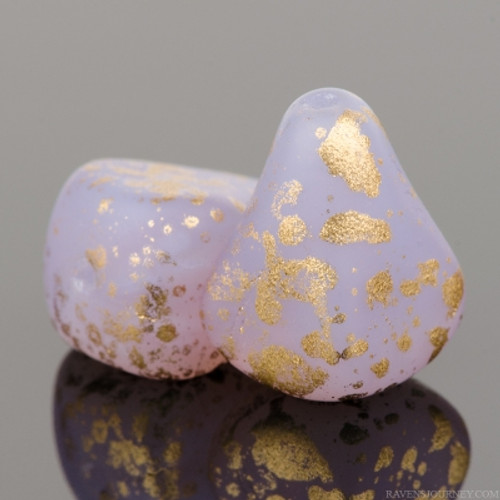 Old Style Drop (12x10mm) - Lilac Satin Opaline Matte with Speckled Gold Finish