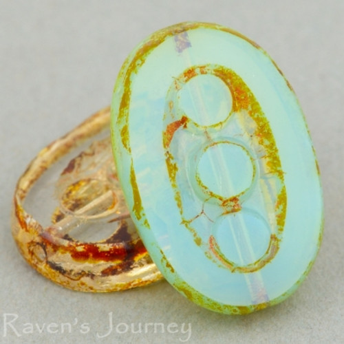 Pea In A Pod Oval (18x12mm) - Clear Blue Green Opaline Transparent with Picasso Mix
