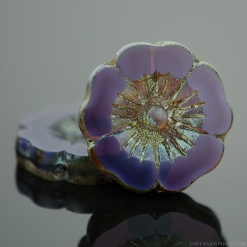 Hibiscus Flower - 22mm Purple Opaline Picasso