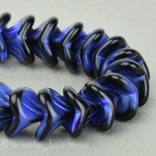 Three Petal Flowers - Jet Dark Blue Opaque Silk Mix