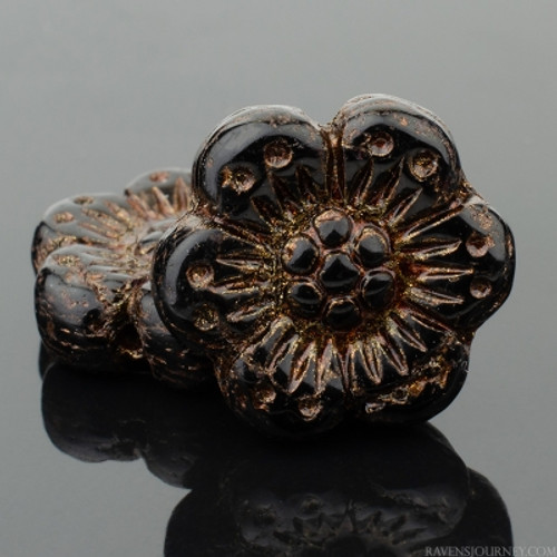 Wild Rose - 14mm Jet Black Opaque with Dark Bronze Wash