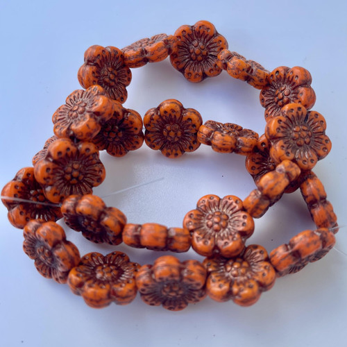 Wild Rose - 14mm Orange Opaque with Dark Bronze Wash