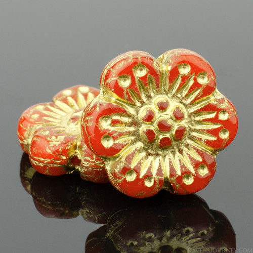 Wild Rose - 14mm Burnt Orange Opaline with Gold Wash