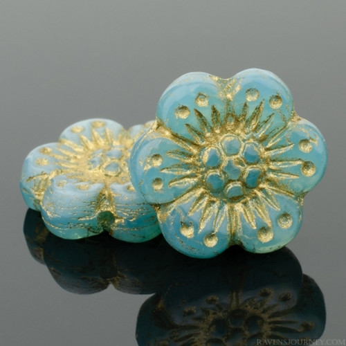 Wild Rose - 14mm Sky Blue Silk with Gold Wash