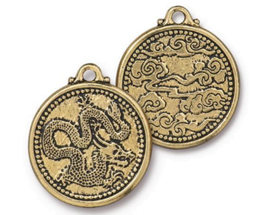 Pendant: Dragon Coin by Tierracast | Pk of 1