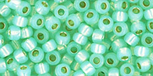 Round Seed Bead by Toho - #PF2118 PermaFinish - Milky Light Peridot Transparent Silver-Lined
