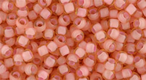 Round Seed Bead by Toho - #925-F Light Topaz / Coral Pink Inside Color Lined Matte