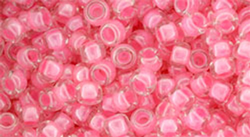Round Seed Bead by Toho - #987 Clear / Ballerina Pink Inside Color Lined