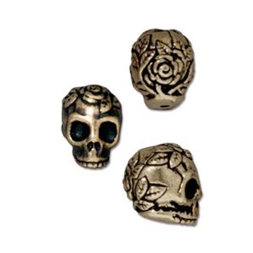 TierraCast Bead: Rose Skull | Pk of 2