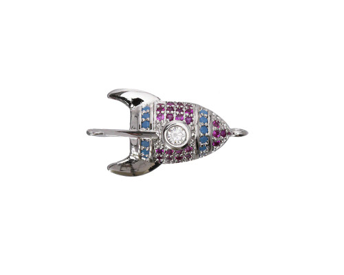 Zola Elements CZ Pav√© Rocket Ship Focal Link - 22x12mm Sangria Mix - Rhodium Finish