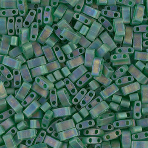 Half Tila Beads - #0146FR Green Transparent Rainbow Matte