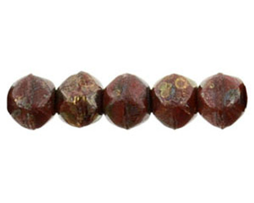 3mm Round - English Cut - #BT9320 Red Bronze Picasso Opaque (50pcs)