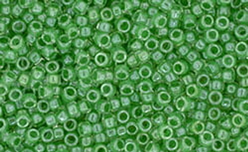 Toho Takumi Large Hole Round 9/0 - #0343 Clear/Apple Green Inside Color Lined