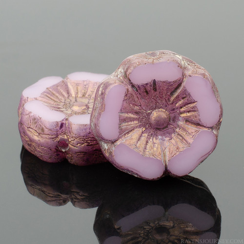 Hibiscus Flower - 12mm Pink Opaline with Purple Bronze Finish