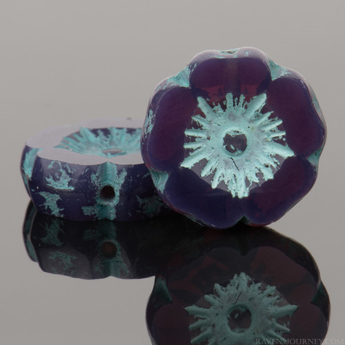Hibiscus Flower - 12mm Purple Opaline with Aqua Blue Wash