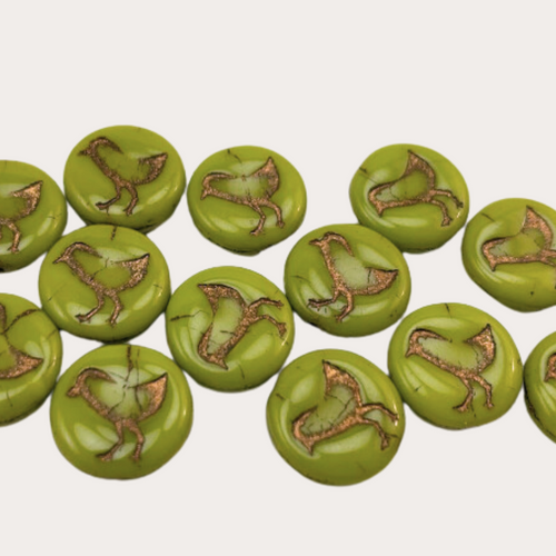 Bird Coin Bead - Chartreuse with Copper Wash | Pk of 5