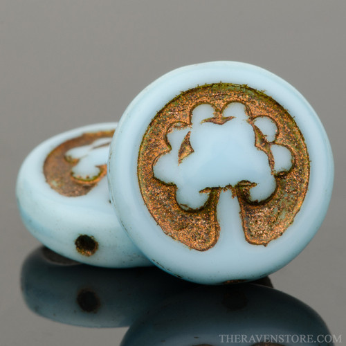 Tree Coin Bead - Sky Blue Silk with Dark Bronze Wash | Pk of 4 Tree Coin Bead - Sky Blue Silk with Dark Bronze Wash | Pk of 4