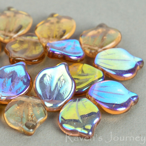 Wide Leaf Bead (15x12mm) - Topaz Transparent with AB Finish