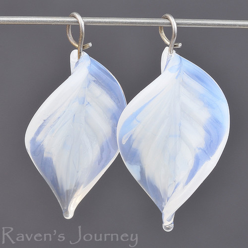 18mm Lampwork Leaf - White Opaline