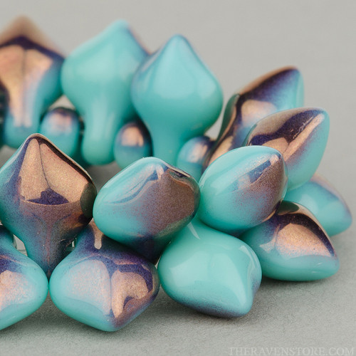 Spades (11x8mm) - Turquoise Opaque with Bronze Half-Coat