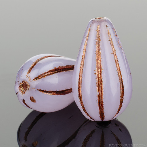 Melon Drop (13x8mm) - Lilac Purple Opaline with Dark Bronze Wash