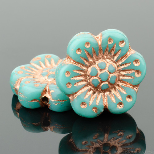 Wild Rose - 14mm Turquoise Opaque with Copper Wash