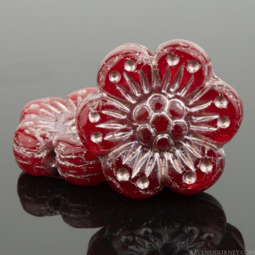 Wild Rose - 14mm Red Opaline with Platinum Wash