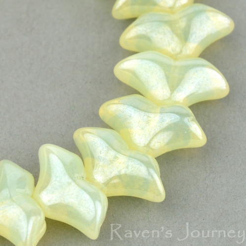 Art Deco Flower - Yellow (Vaseline) Opaline with White Luster