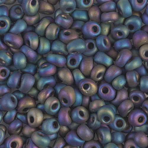 4mm Magatama - Black Opaque Rainbow Matte