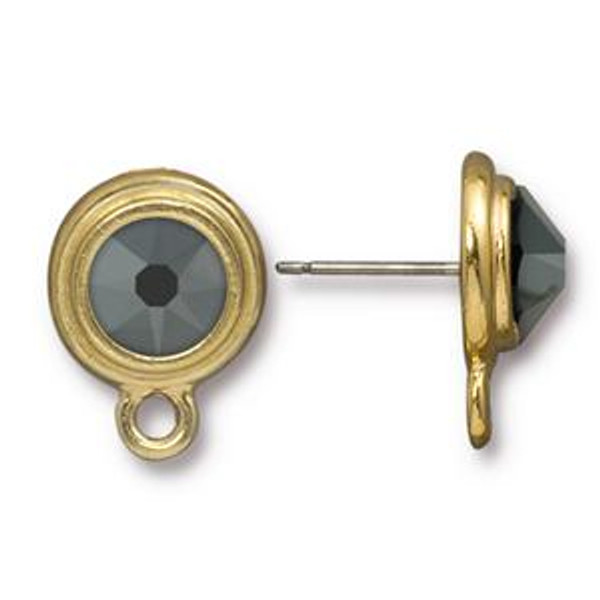Tierracast Posts: SS34 Stepped Bezel Bright Gold Crystalized - Jet Hematite | 1 Pair