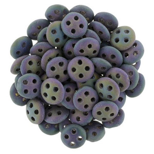 CzechMates 4-Hole QuadraLentil - #21195 Purple Rainbow Matte