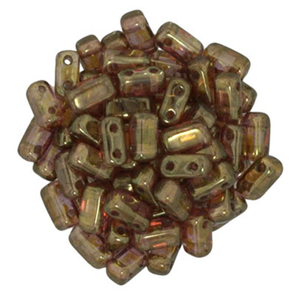 CzechMates 2-Hole Brick - #65491 Rose Gold Topaz Transparent Luster
