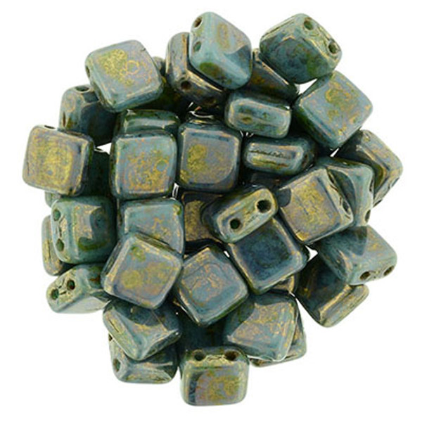 CzechMates 2-Hole Square Tile - #BT6313 Turquoise Bronze Picasso