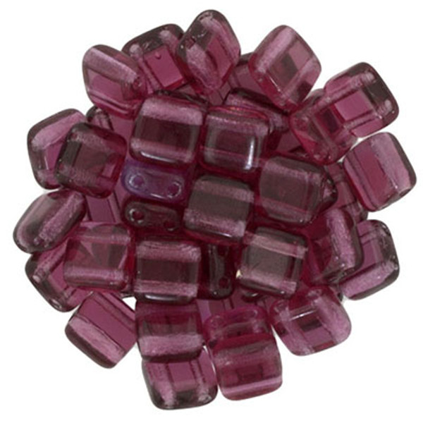 CzechMates 2-Hole Square Tile - #7035 Fuchsia Transparent