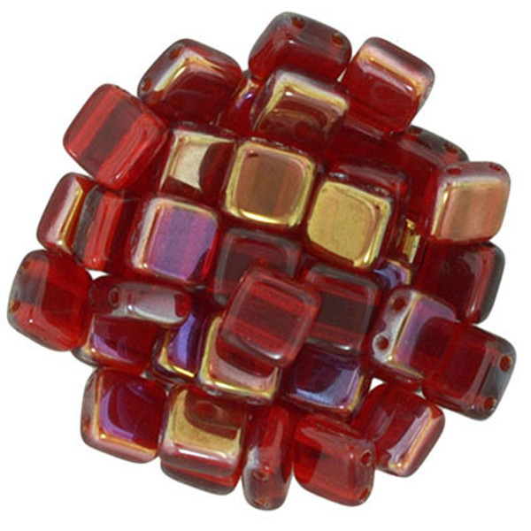 CzechMates 2-Hole Square Tile - #W9008 Siam Ruby Twilight