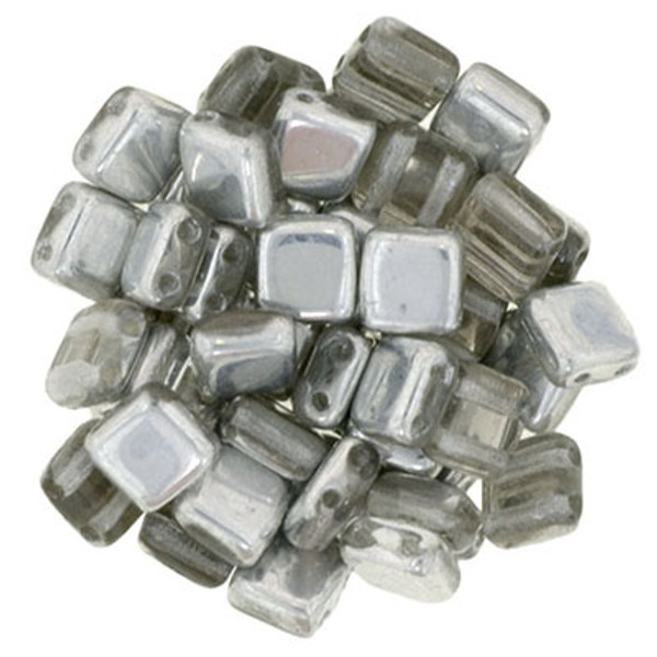 CzechMates 2-Hole Square Tile - #27001 Silver 1/2 Coat