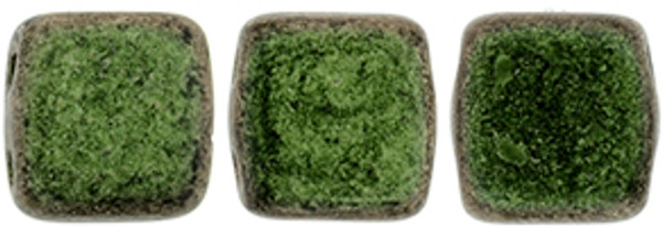 CzechMates 2-Hole Square Tile - #79303 Metallic Suede Olive Mauve