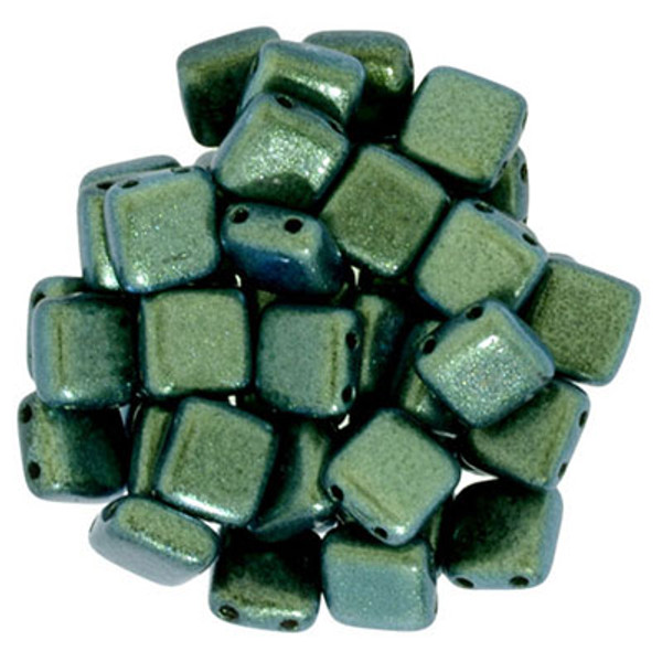 CzechMates 2-Hole Square Tile - #94104 Polychrome Aqua Teal