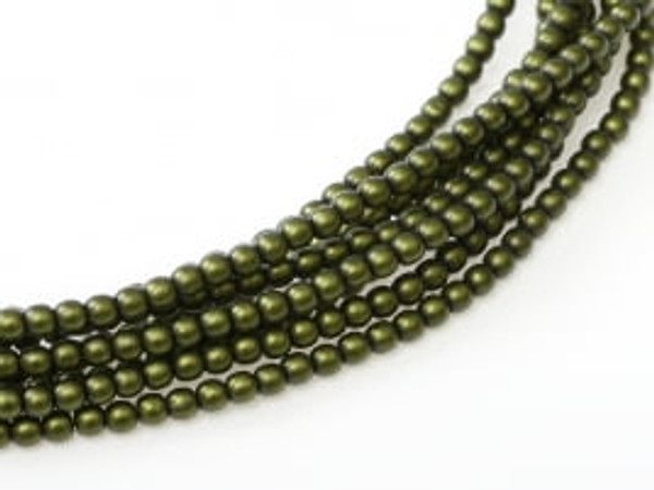 2mm Czech Glass Pearls - Olive Satin