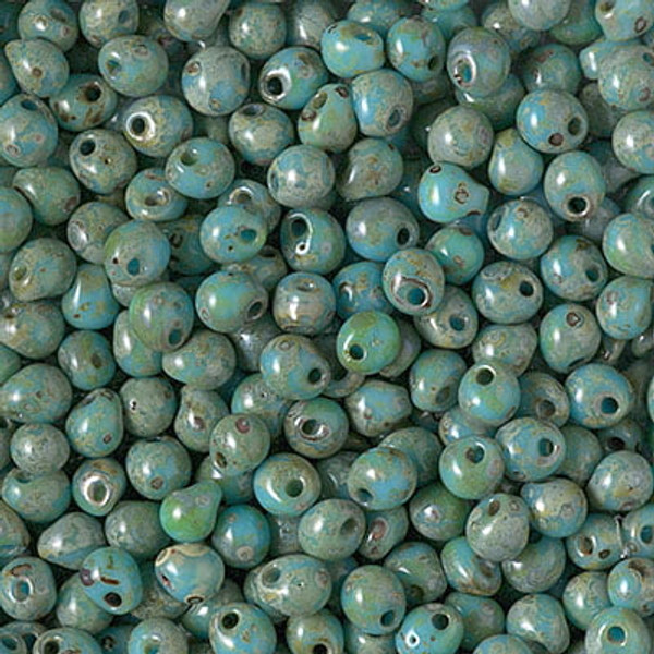 Drop Bead - #4514 Turquoise Picasso Opaque